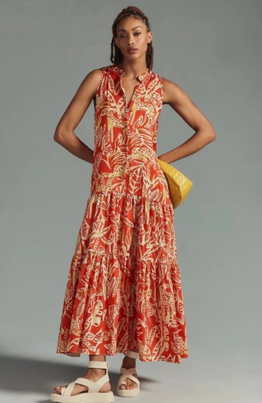Anthropologie Beatrice .b Tiered Sleeveless Burnt Orange Maxi Dress Size Large - Picture 1 of 4